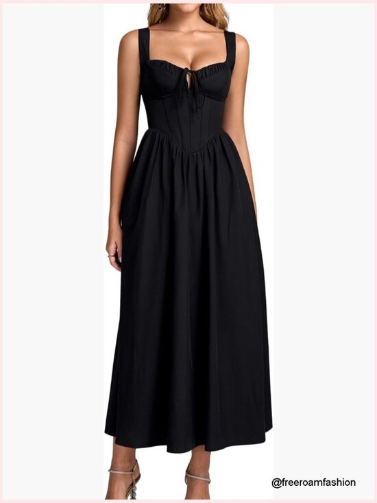 Dresses & Skirts - Midi Corset Dress Sweetheart Neckline Lace Up Back Formal Wedding Guest